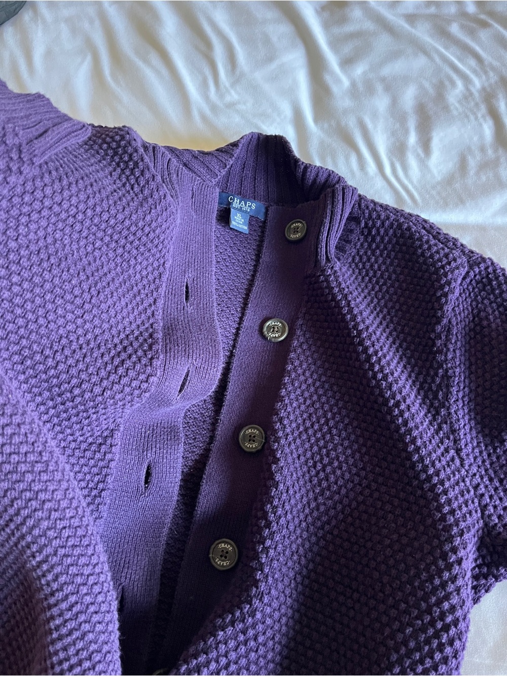 Chaps Purple 100% Cotton Chunky Knit Button Up Cardigan Sweater XL - Picture 7 of 16